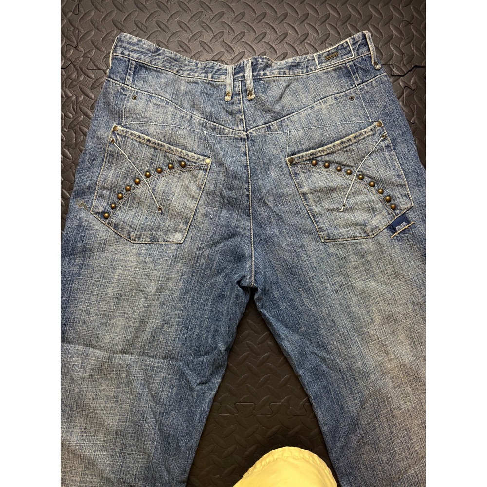 Enyce Y2K Baggy Studded Spellout Jeans Mens 36 Blue Denim Hip Hop Streetwear - Picture 9 of 12